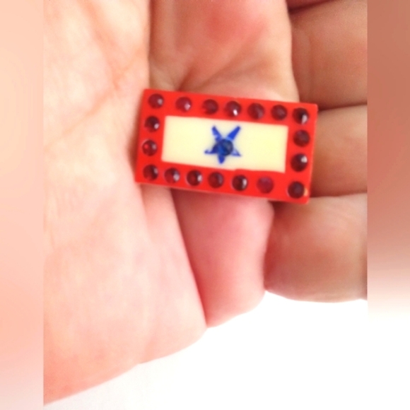 Vintage Patriotic Mother's Son in Service Pin 1 Blue Star Celluloid Rhinestones - Picture 1 of 3